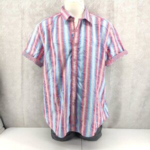 Robert Graham Shirt Men 3XL XXXL Button Short Sleeve Cotton Striped Classic Fit